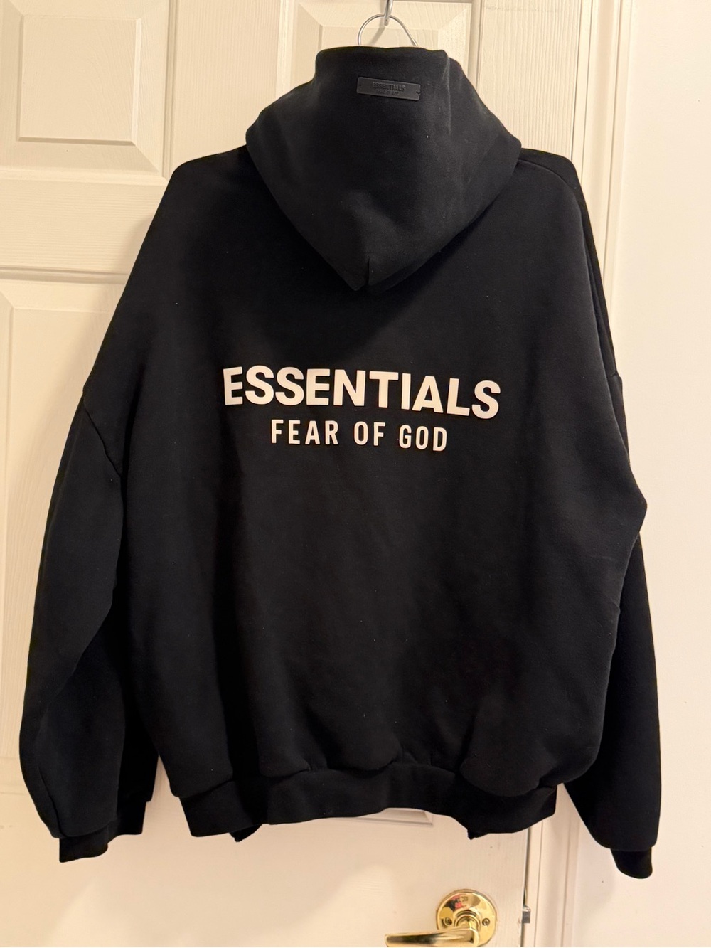 Essentials Black Hoodie with White ESSENTIALS FEAR OF GOD Back Logo
